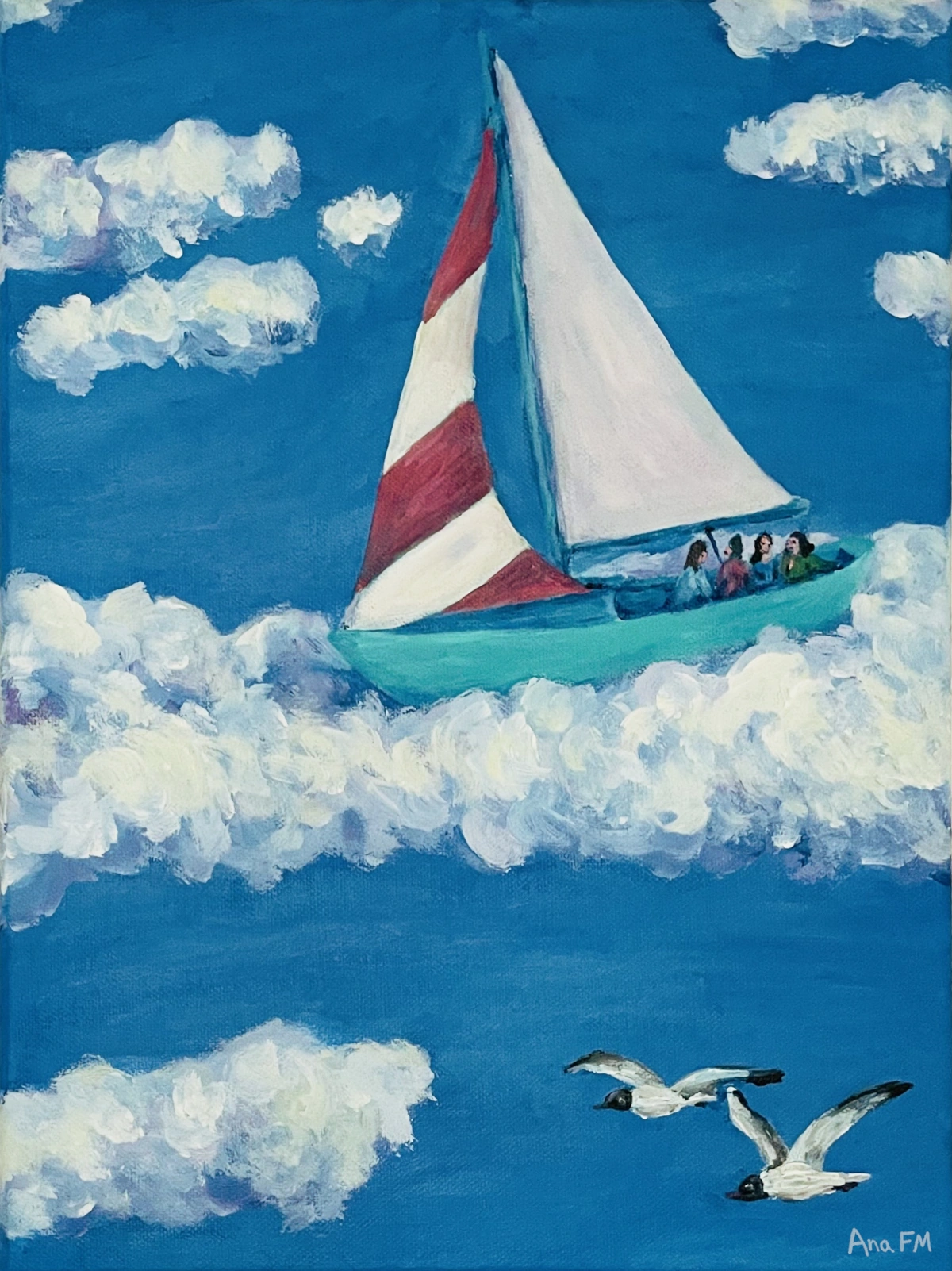 Cuatro mujeres navegan en su velero entre las nubes