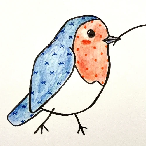 Dos petirrojos se miran de frente mientras sostienen ramitas