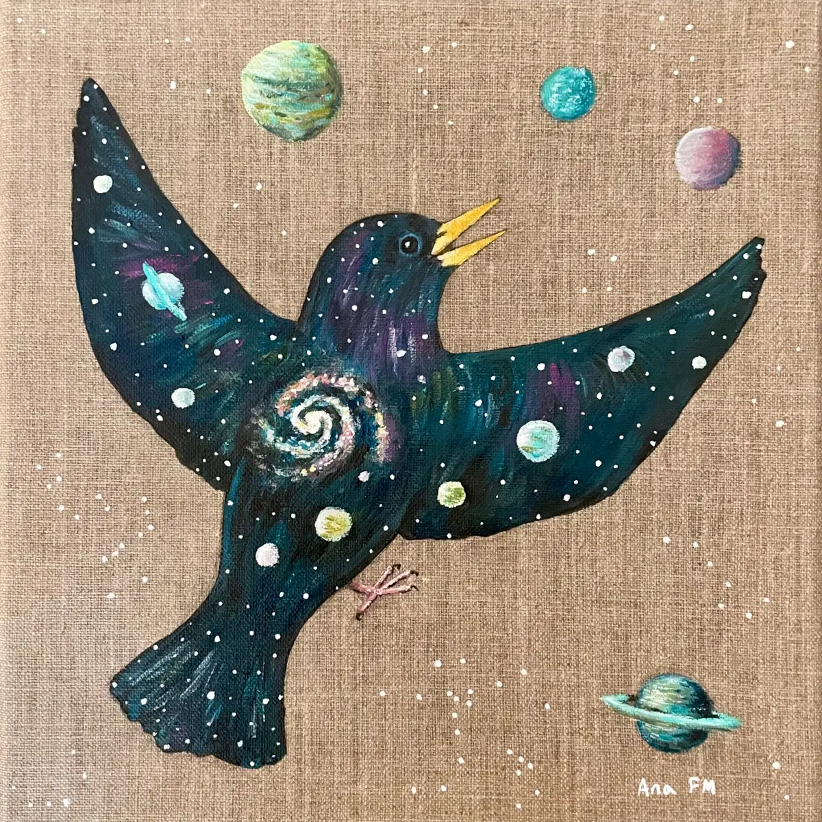 Un estornino pinto cuyo plumaje contiene el universo
