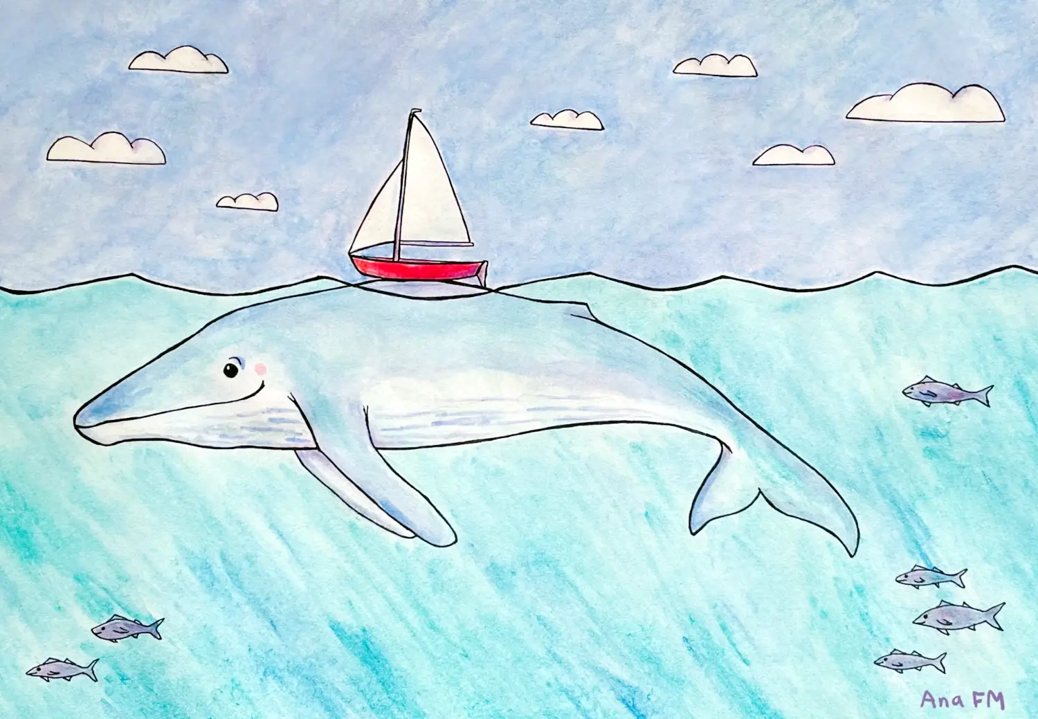 Mis amigos me van a envidiar cuando me vean con el juguetito humano Una ballena lleva un velero sobre su espalda