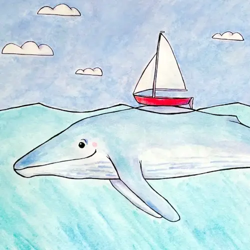 Una ballena lleva un velero sobre su espalda