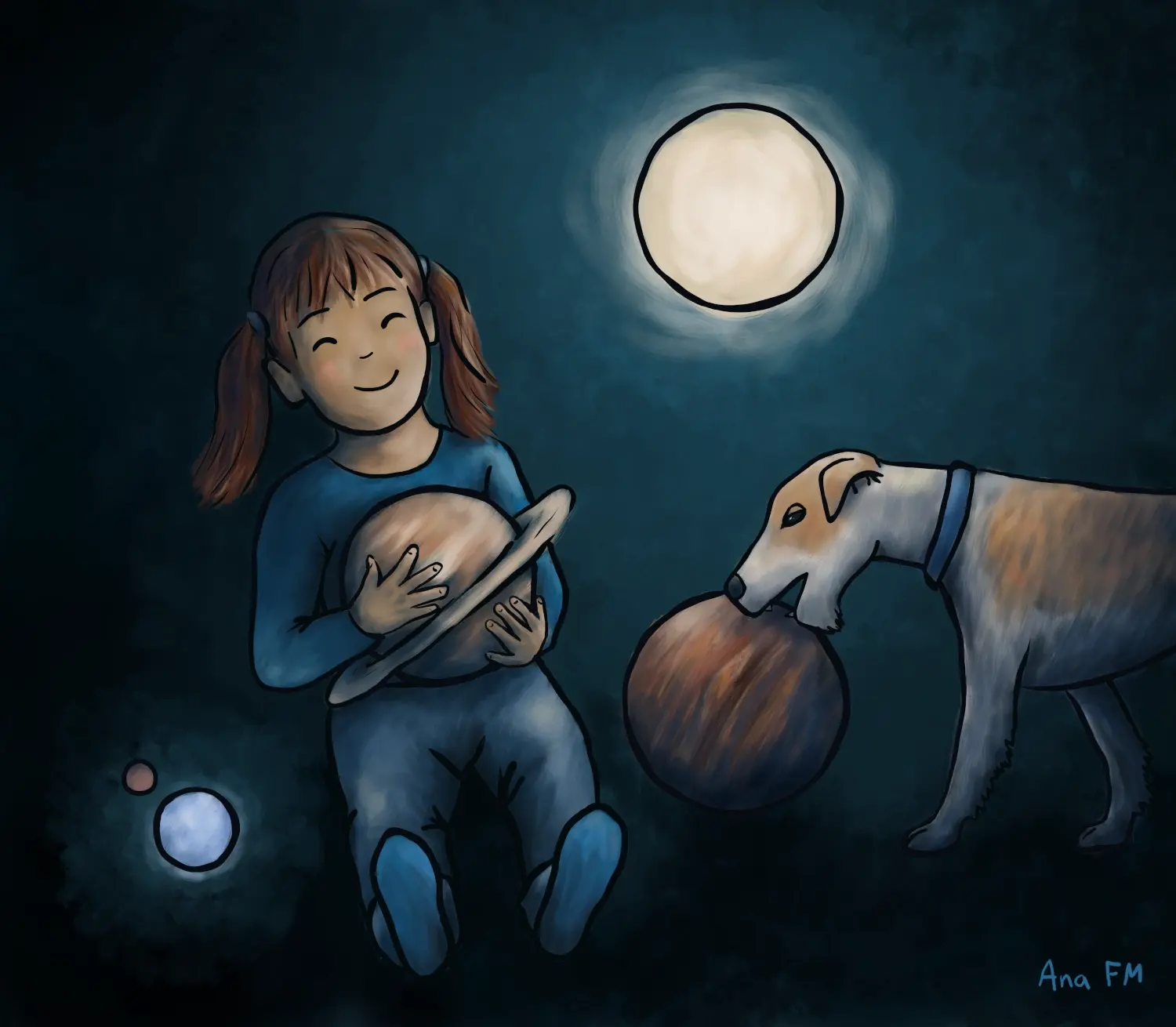 ¿Quién desordenó los planetas? Una niña y su perro juegan con planetas del sistema solar