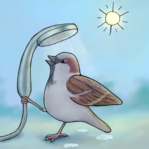 Un gorrión se ducha bajo el sol