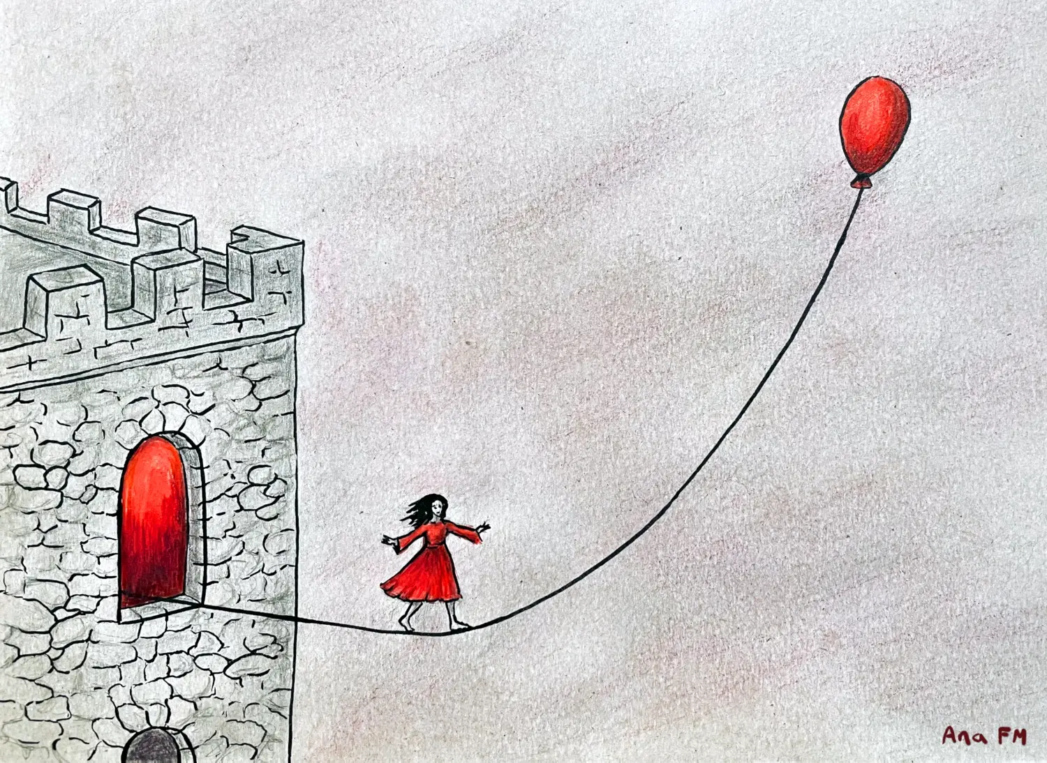 Practico todas las noches para convertirme en la mejor equilibrista del Reino La princesa se escapa de la torre andando sobre el cordel de un globo