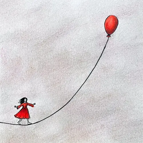 La princesa se escapa de la torre andando sobre el cordel de un globo